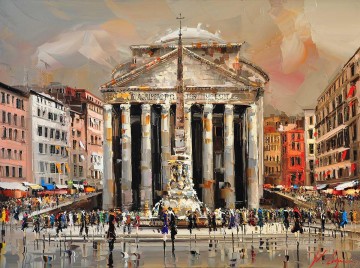Kal Gajoum Piazza della Rotonda Roma by Knife Textured Oil Paintings